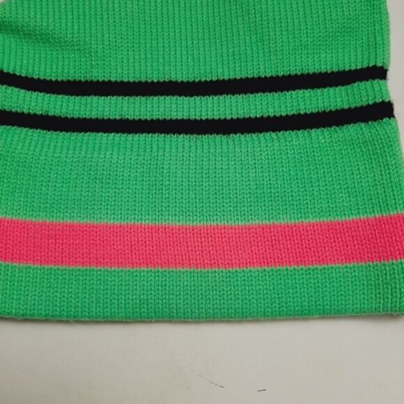 Retro 80's CAPPELLO 100% Wool Intarsia Stripe Pattern Knit Beanie Hat Green OS - Picture 6 of 15